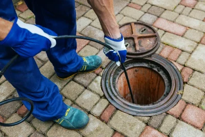 Plumber cleaning an outdoor sewer drain in West Jordan