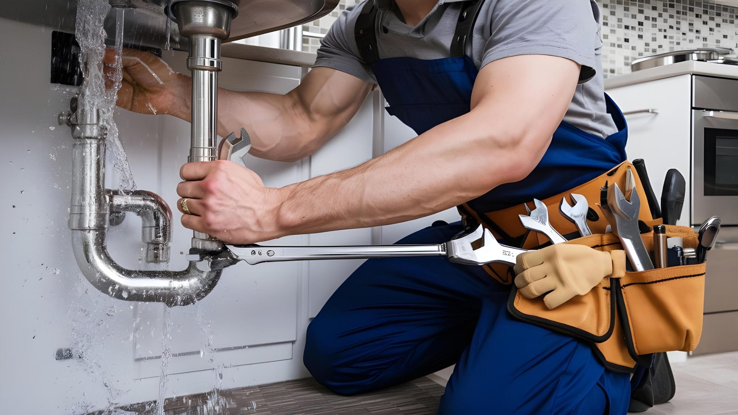 Plumber tightening a residential plumbing pipe in West Jordan